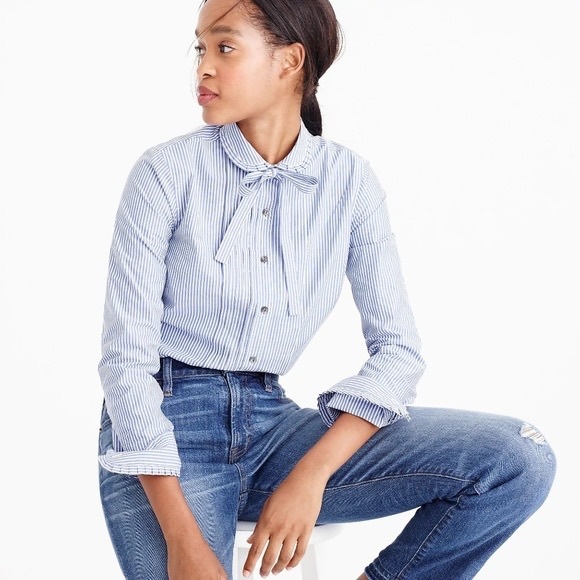J. Crew Tops - J. Crew Striped Tie-neck Tuxedo Shirt With Ruffles